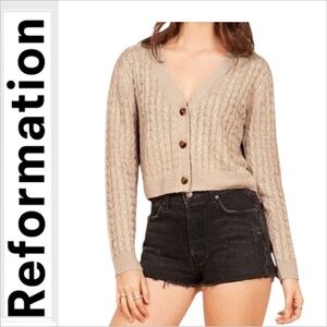 Reformation Cardigan Sweater Womens butter Yellow Annabell Cropped Knit Linen XS